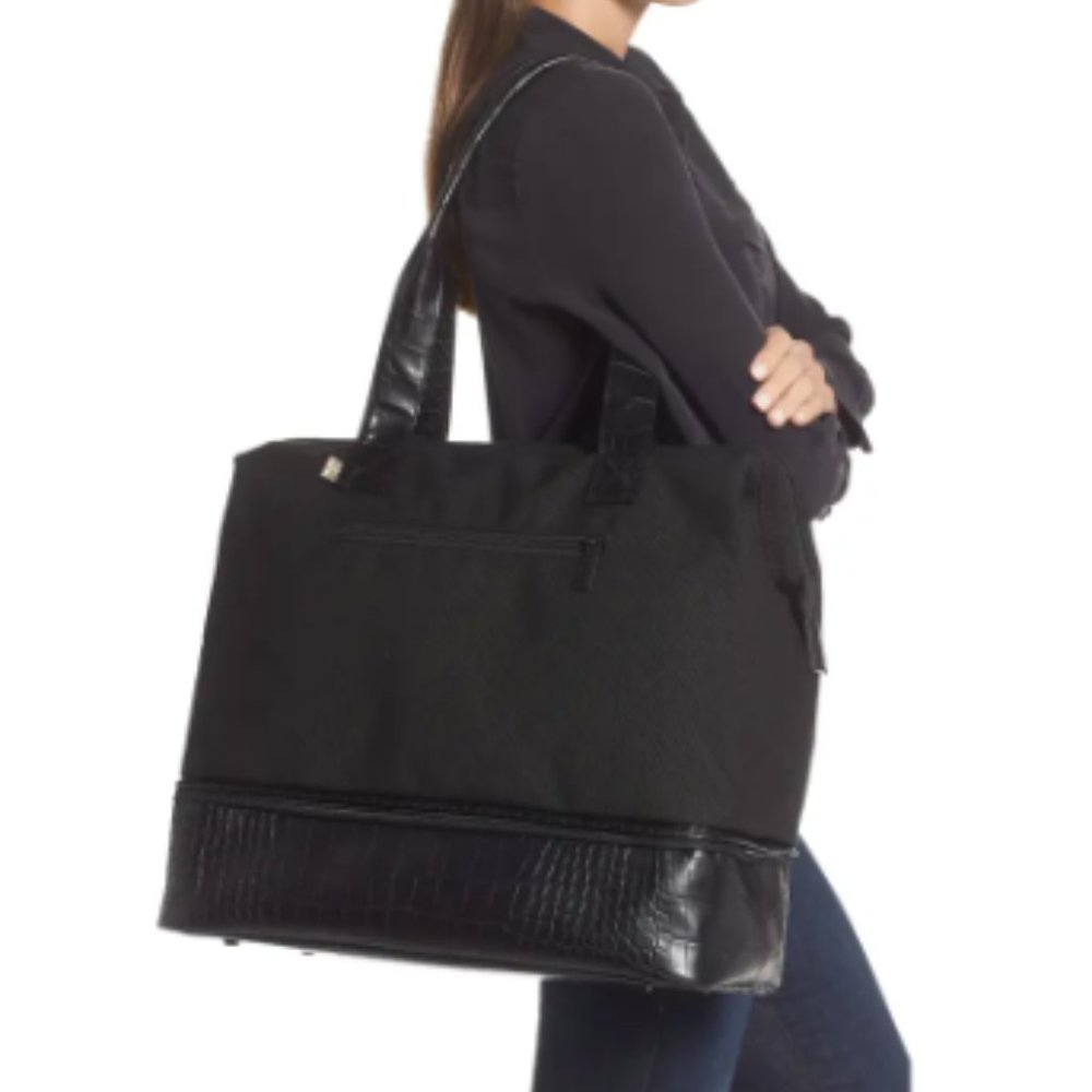 BEIS Black Canvas Tote with Faux-Leather Base